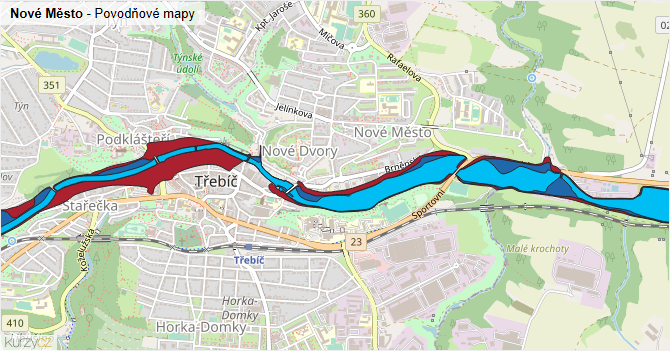 Nové Město - záplavové mapy stoleté vody
