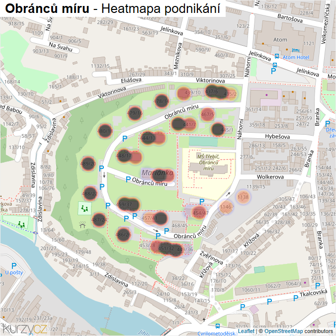 Mapa Obránců míru - Firmy v ulici.