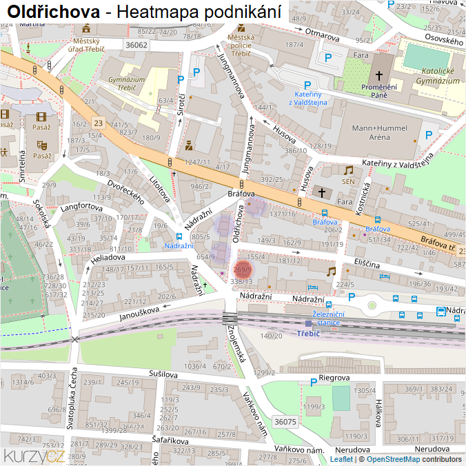 Mapa Oldřichova - Firmy v ulici.