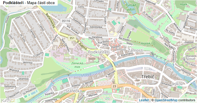 Podklášteří - mapa části obce