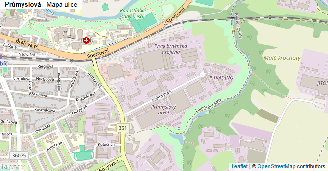 Průmyslová - mapa ulice