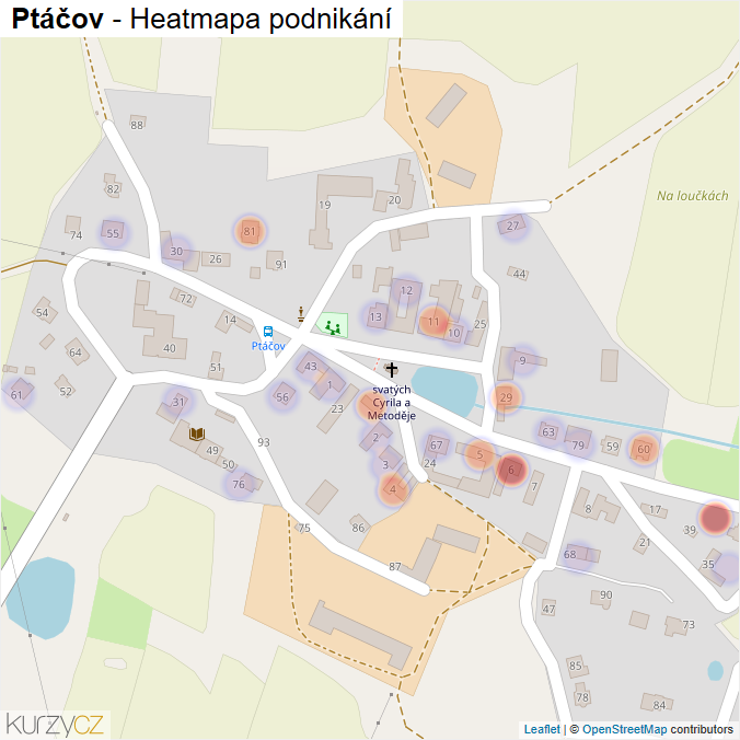 Mapa Ptáčov - Firmy v části obce.