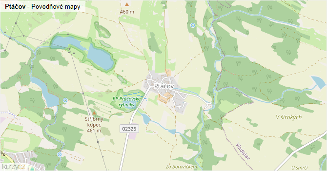 Ptáčov - záplavové mapy stoleté vody