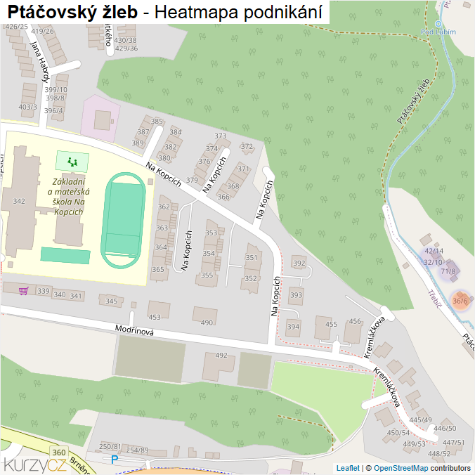 Mapa Ptáčovský žleb - Firmy v ulici.