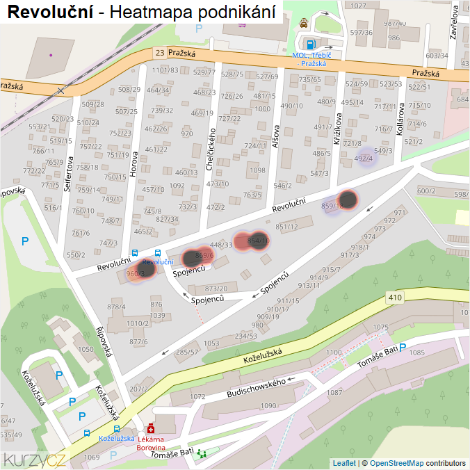 Mapa Revoluční - Firmy v ulici.