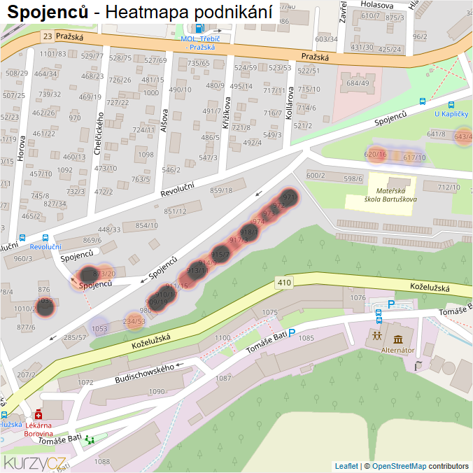 Mapa Spojenců - Firmy v ulici.