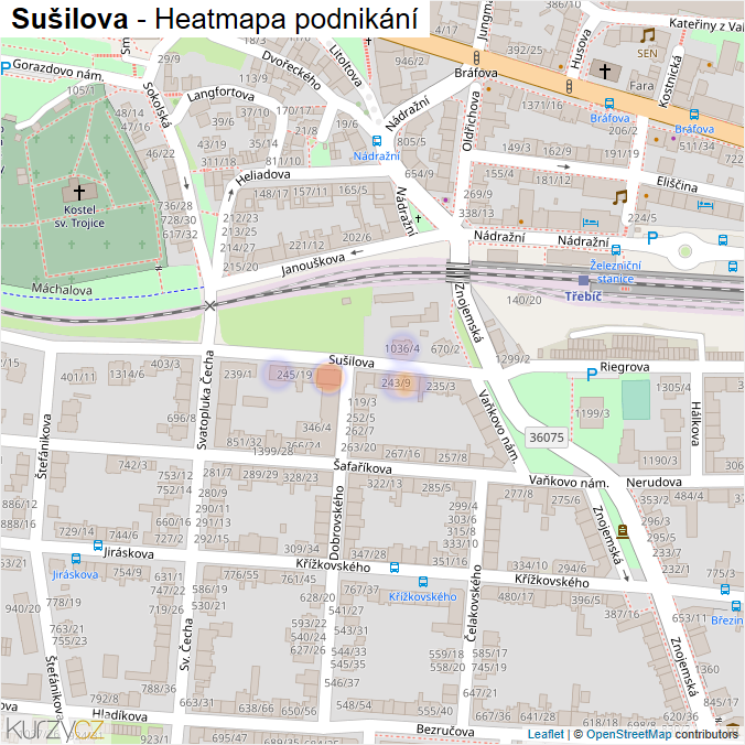 Mapa Sušilova - Firmy v ulici.