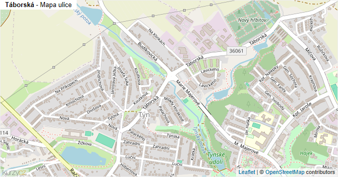 Táborská - mapa ulice
