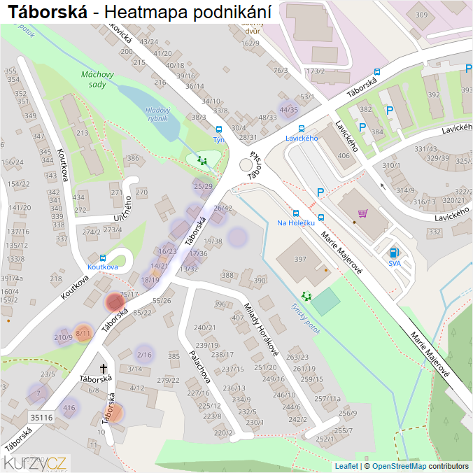 Mapa Táborská - Firmy v ulici.