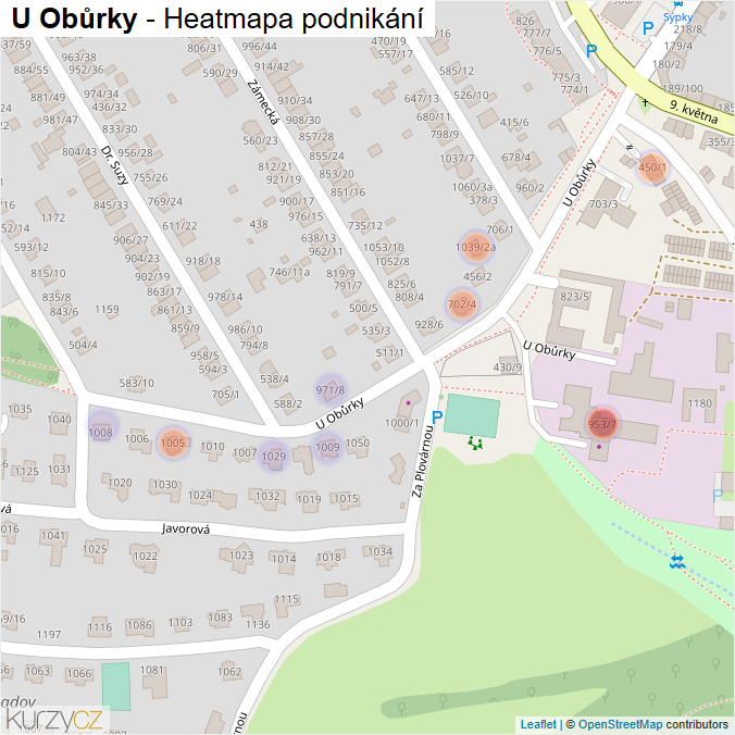 Mapa U Obůrky - Firmy v ulici.