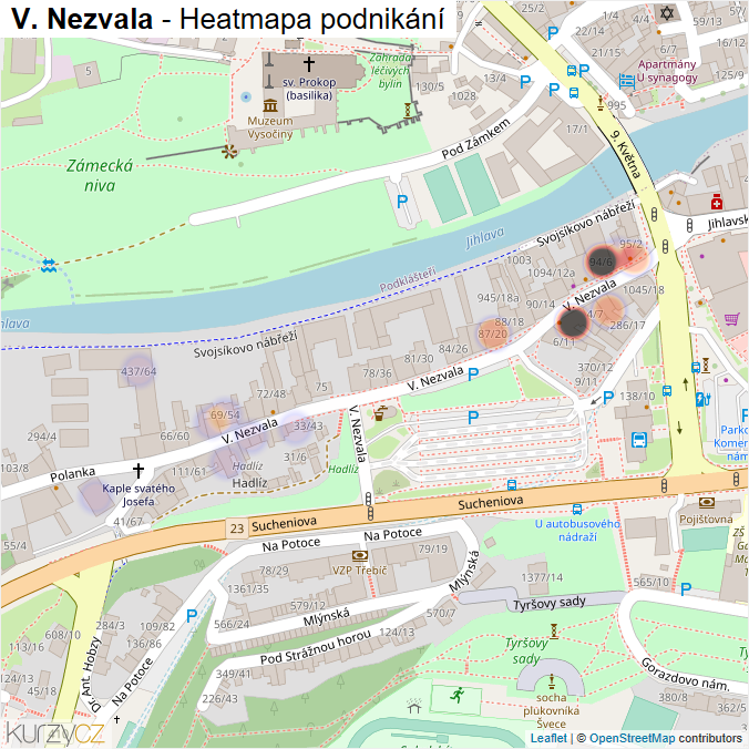 Mapa V. Nezvala - Firmy v ulici.