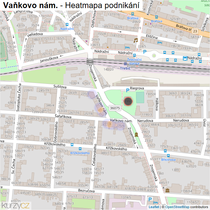 Mapa Vaňkovo nám. - Firmy v ulici.