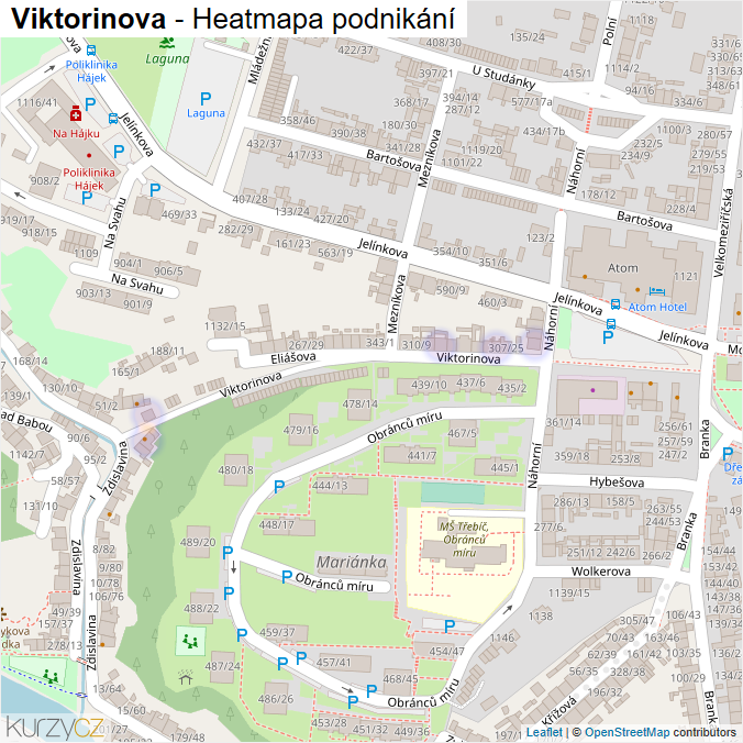 Mapa Viktorinova - Firmy v ulici.