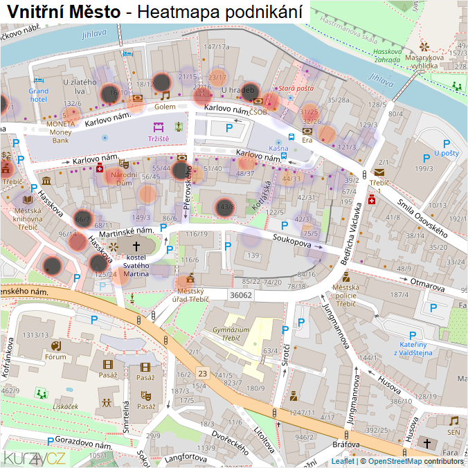 Mapa Vnitřní Město - Firmy v části obce.