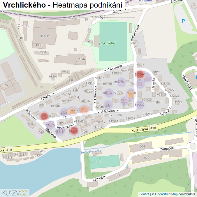 Mapa Vrchlického - Firmy v ulici.