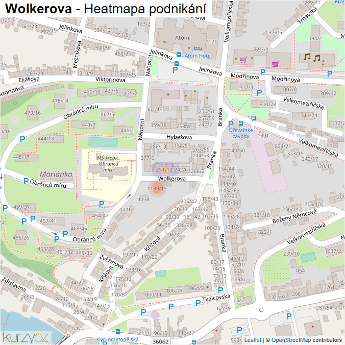 Mapa Wolkerova - Firmy v ulici.