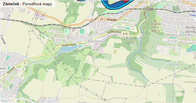 Zámeček - záplavové mapy stoleté vody