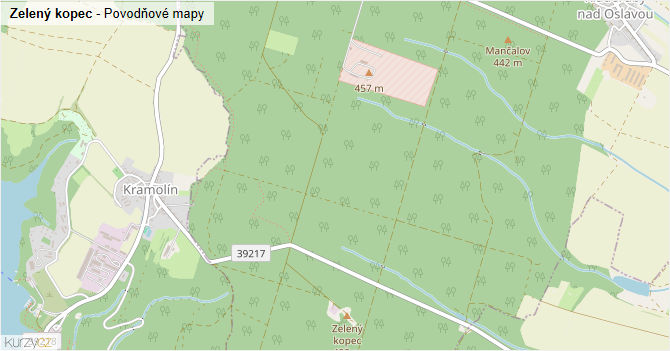 Zelený kopec - záplavové mapy stoleté vody