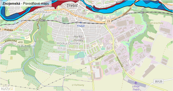 Znojemská - záplavové mapy stoleté vody