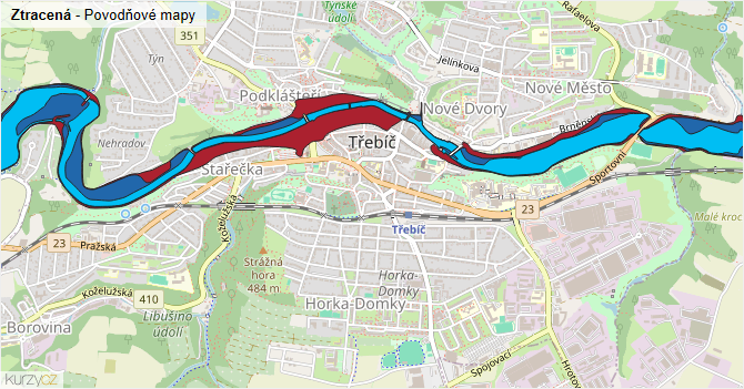Ztracená - záplavové mapy stoleté vody