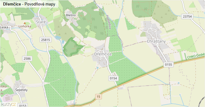Dřemčice - záplavové mapy stoleté vody
