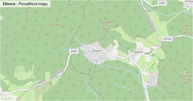 Dřevce - záplavové mapy stoleté vody