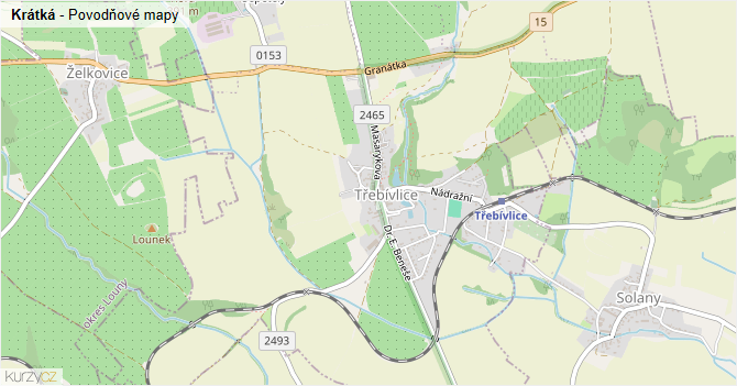 Krátká - záplavové mapy stoleté vody