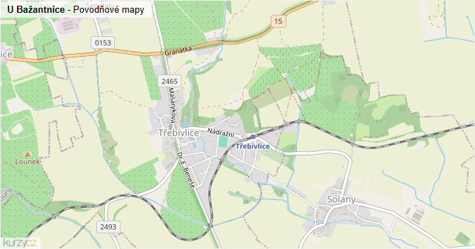 U Bažantnice - záplavové mapy stoleté vody