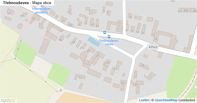 Třebnouševes - mapa obce