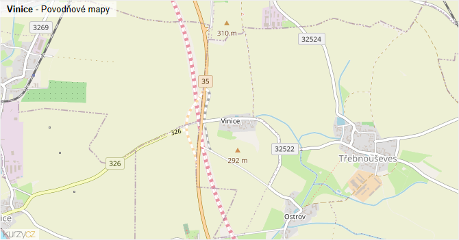Vinice - záplavové mapy stoleté vody