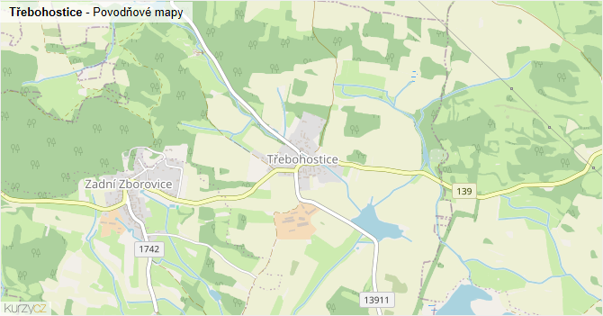 Třebohostice - záplavové mapy stoleté vody