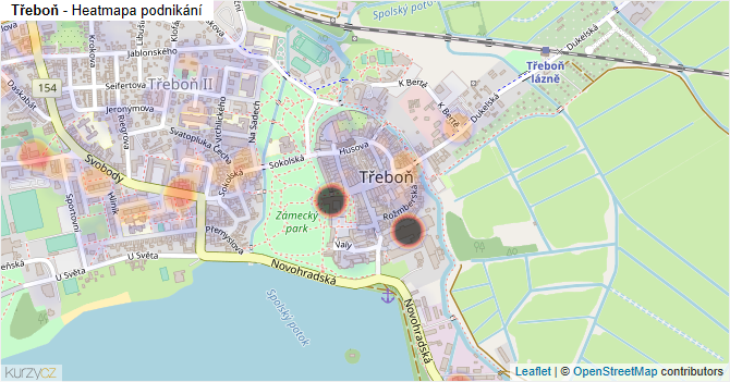 Třeboň - mapa podnikání