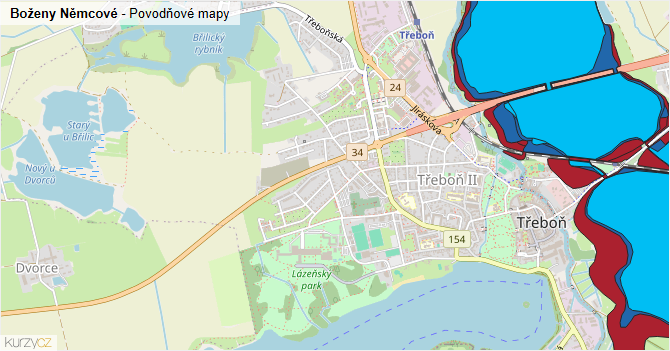 Boženy Němcové - záplavové mapy stoleté vody