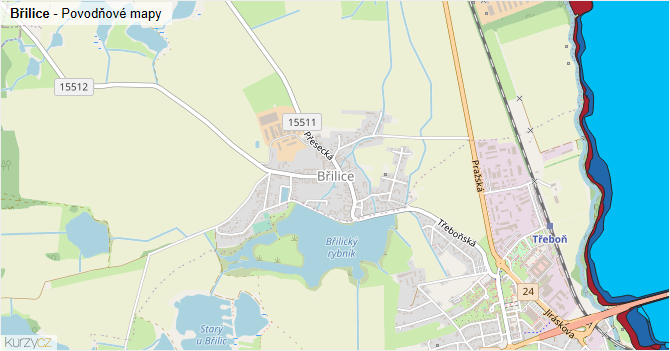 Břilice - záplavové mapy stoleté vody