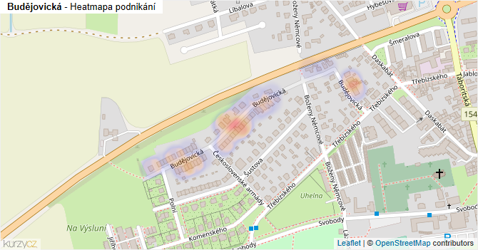 Budějovická - mapa podnikání
