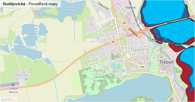 Budějovická - záplavové mapy stoleté vody