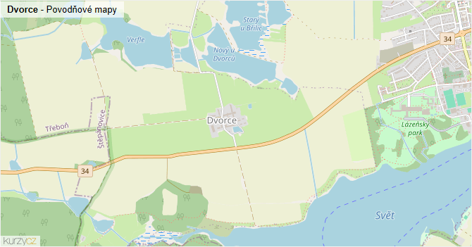 Dvorce - záplavové mapy stoleté vody