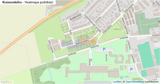 Komenského - mapa podnikání