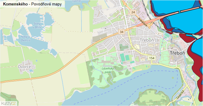 Komenského - záplavové mapy stoleté vody