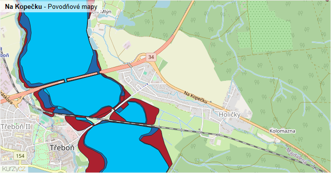 Na Kopečku - záplavové mapy stoleté vody