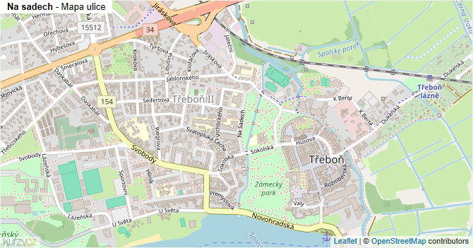 Na sadech - mapa ulice