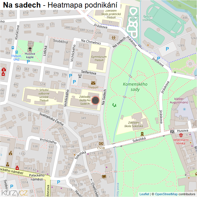 Mapa Na sadech - Firmy v ulici.