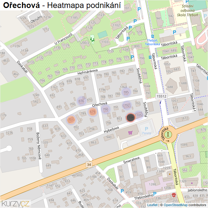 Mapa Ořechová - Firmy v ulici.