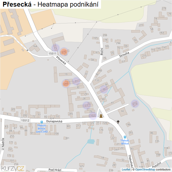 Mapa Přesecká - Firmy v ulici.