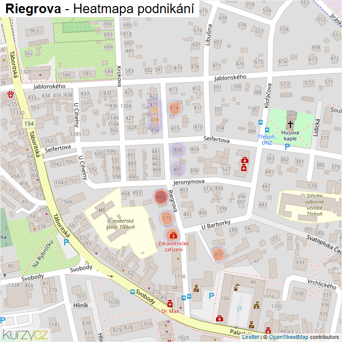 Mapa Riegrova - Firmy v ulici.