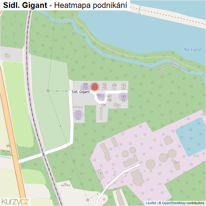 Mapa Sídl. Gigant - Firmy v ulici.