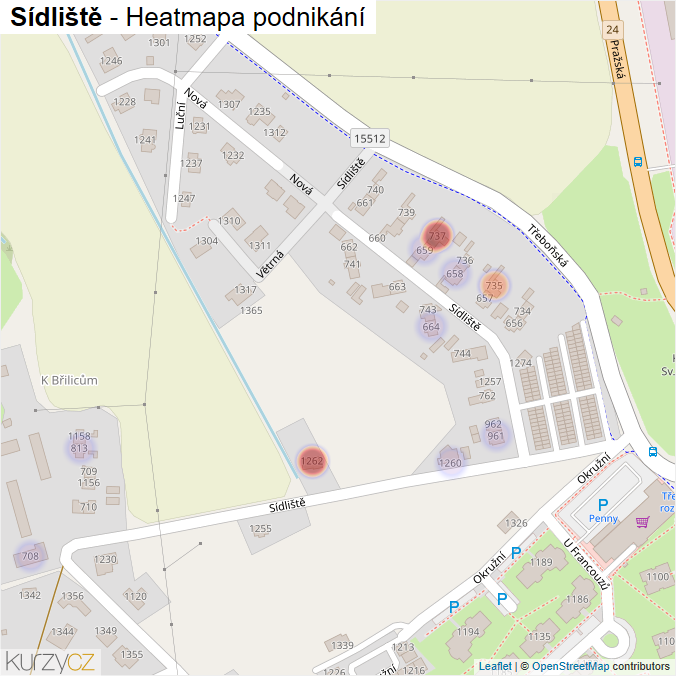 Mapa Sídliště - Firmy v ulici.