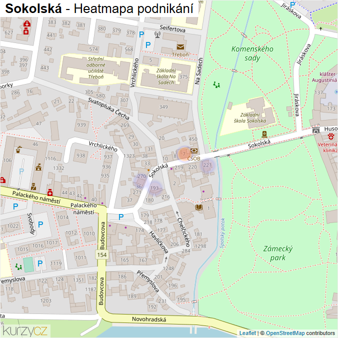 Mapa Sokolská - Firmy v ulici.