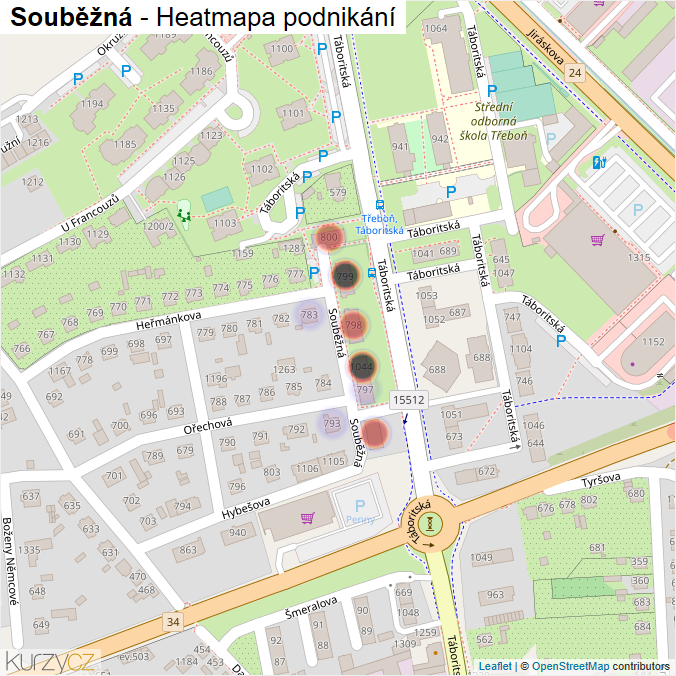 Mapa Souběžná - Firmy v ulici.