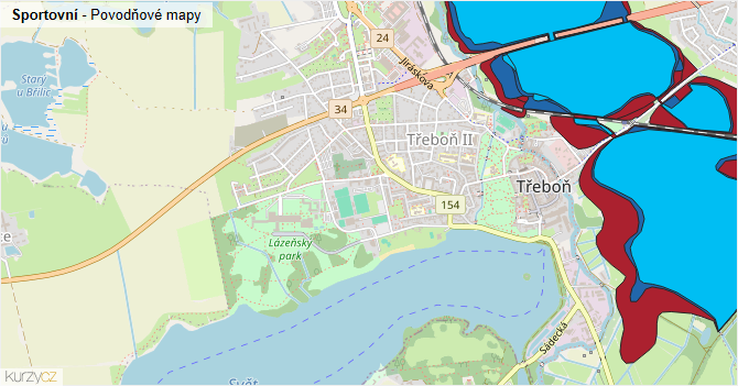 Sportovní - záplavové mapy stoleté vody